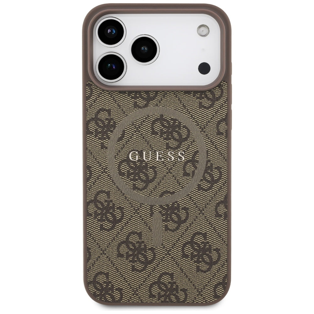 Guess iPhone 17 Pro Max - 4G Ring Classic Logo MagSafe - Σκληρή Θήκη με Πλαίσιο Σιλικόνης και Επένδυση Συνθετικού Δέρματος - Brown - GUHMP17XG4GFRW