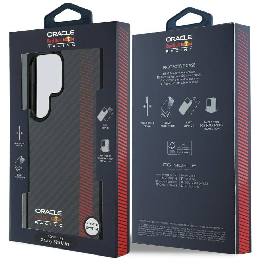 Red Bull Samsung Galaxy S25 Ultra - Real Carbon Fiber Powerbar - MagSafe Σκληρή Θήκη με Πλαίσιο Σιλικόνης - Black - RBHMS25L24CFGSMK