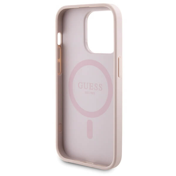 Guess iPhone 15 Pro - 4G Metal Logo Σετ MagSafe Σκληρή Θήκη με Επένδυση Συνθετικού Δέρματος και Powerbank 5000mAh - Pink - GUBPM5P15L4GEMGP