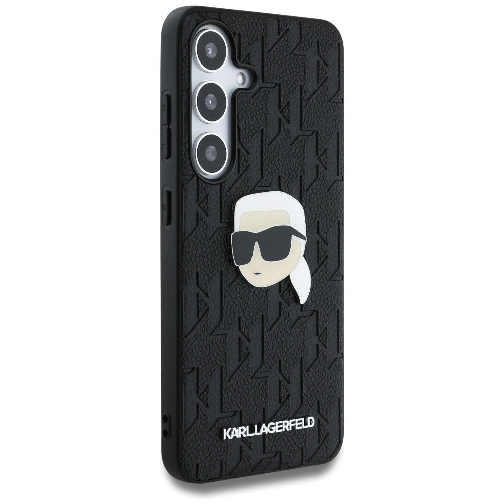 Karl Lagerfeld Samsung Galaxy S25 Plus - Monogram Karl Head Pin - Σκληρή Θήκη με Επένδυση Συνθετικού Δέρματος - Black - KLHCS25MPGKLKIPK
