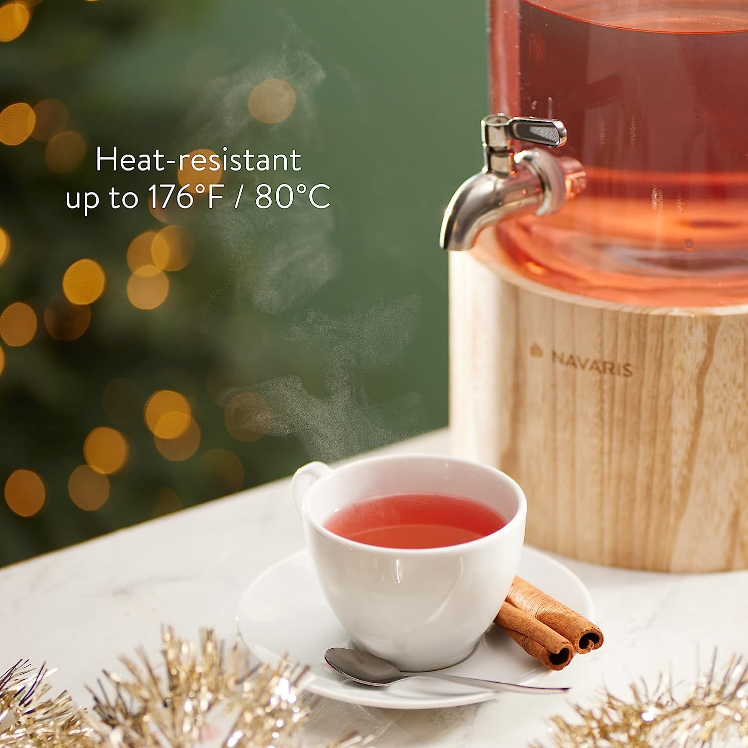 Navaris Γυάλινος Διανεμητής Ποτού με Ξύλινη Βάση και Δερμάτινη Λαβή - 5.6L - Light Brown - 60333.01