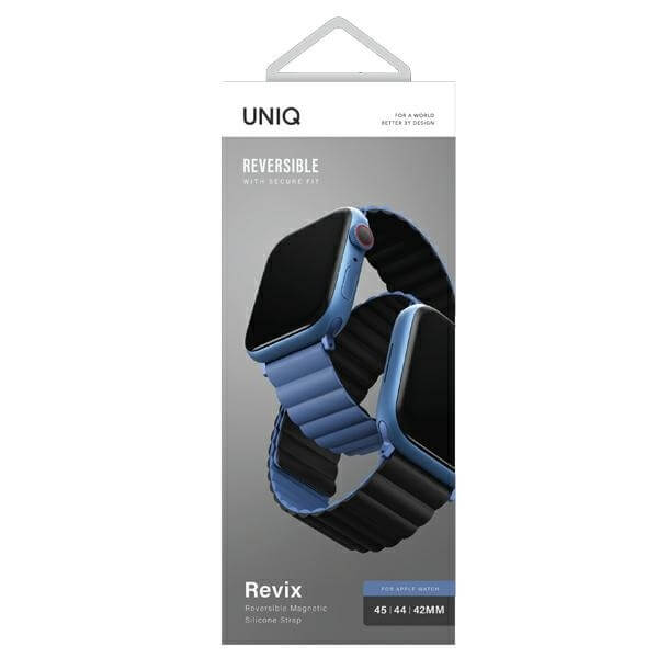 Uniq Λουράκι Apple Watch 2 / 3 / 4 / 5 / 6 / 7 / 8 / 9 / SE / ULTRA 1 / ULTRA 2 - 42 / 44 / 45 / 49 mm Revix Μαγνητικό Σιλικόνης Διπλής Όψης - Black / Blue