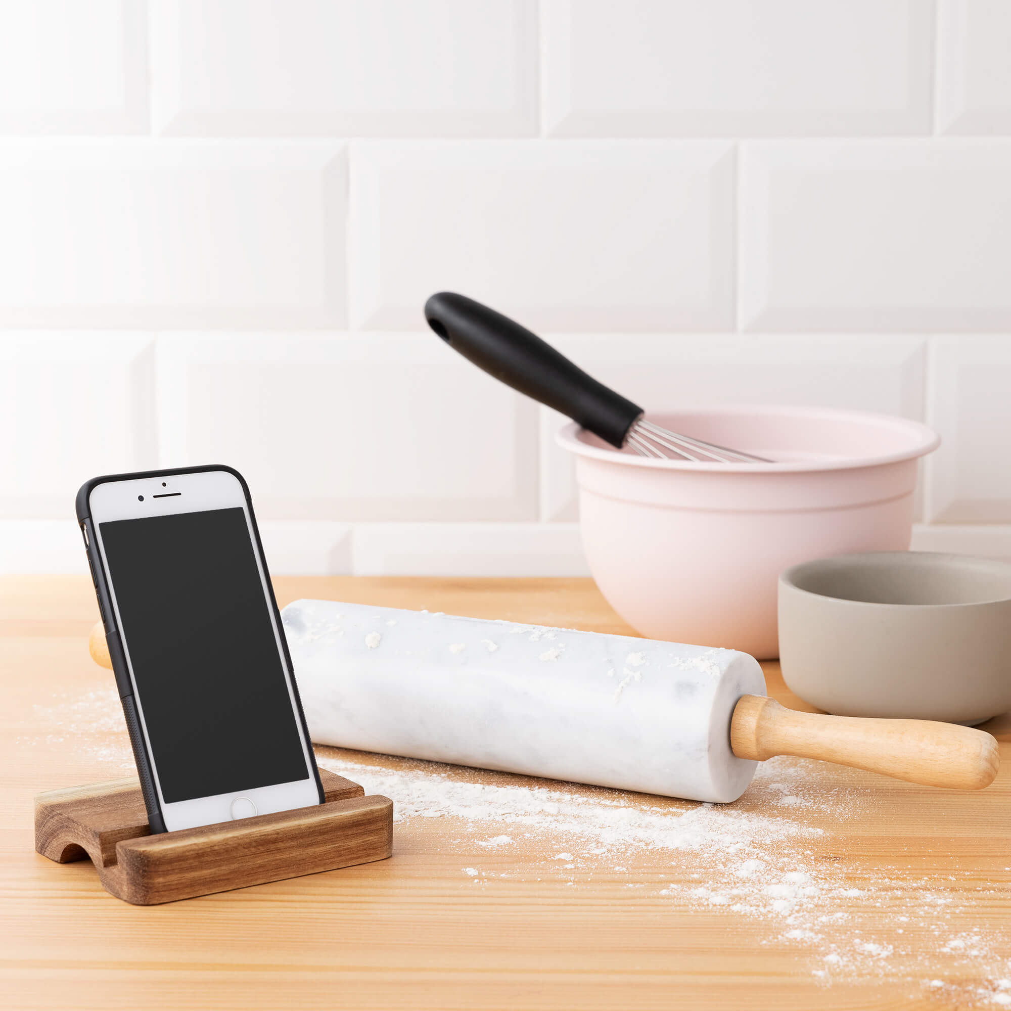 Navaris Πλάστης από Μάρμαρο με Ξύλινες Λαβές και Stand - White / Brown - 55002.01.02