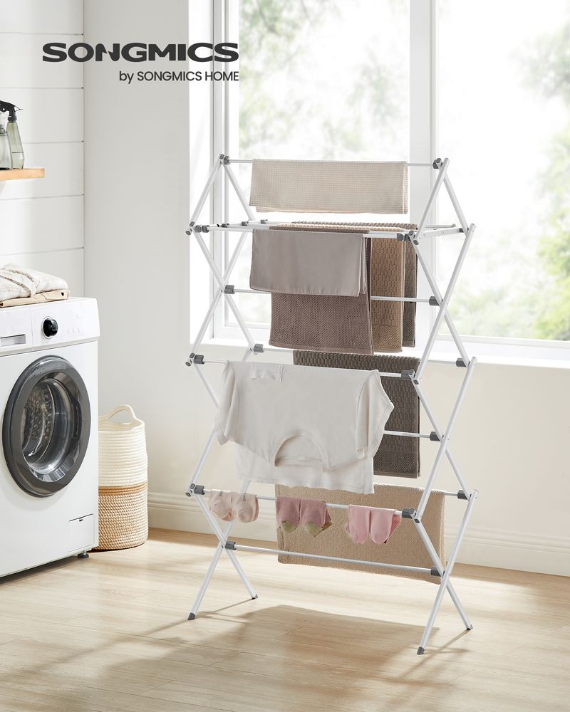Songmics Πτυσσόμενη Μεταλλική Απλώστρα Ρούχων - 37 x 75 x 135.1 cm - White - LLR770W01