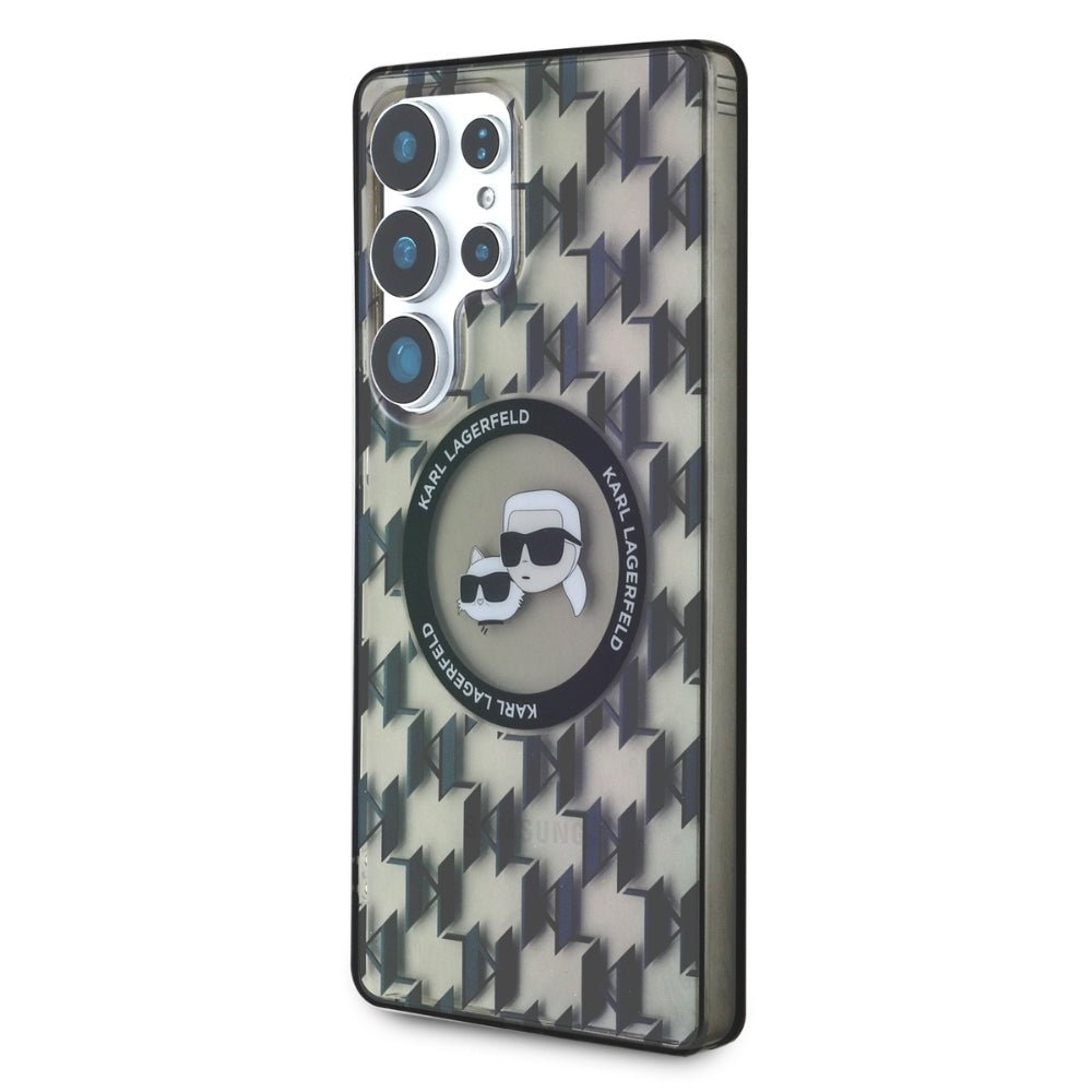 Karl Lagerfeld Samsung Galaxy S25 Ultra - Button Karl and Choupette Heads On KL Pattern - MagSafe Σκληρή Θήκη με Πλαίσιο Σιλικόνης - Black - KLHMS25LHMCKMHK