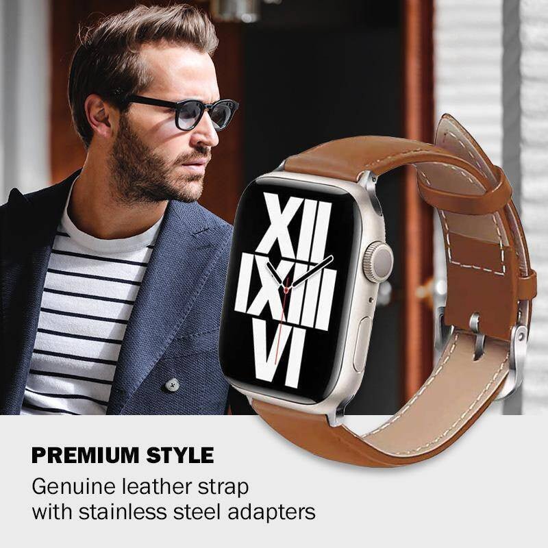 Crong Λουράκι Apple Watch 2 / 3 / 4 / 5 / 6 / 7 / 8 / 9 / SE / SE 2 - 38 / 40 / 41 mm από Γνήσιο Δέρμα - Noble Band - Mokka