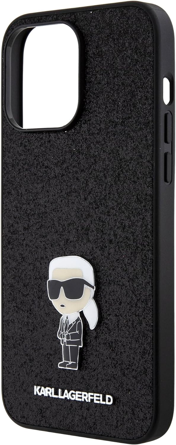 Karl Lagerfeld iPhone 15 Pro Max - Glitter Ikonik Logo Metal Logo Σκληρή Θήκη με Πλαίσιο Σιλικόνης - Black - KLHCP15XGKNPSK