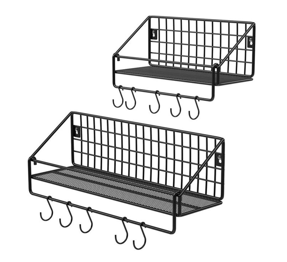 Songmics Σετ με 2 Επιτοίχια Μεταλλικά Ράφια Διαφορετικού Μεγέθους με Γάτζους - Black - LFS02BK