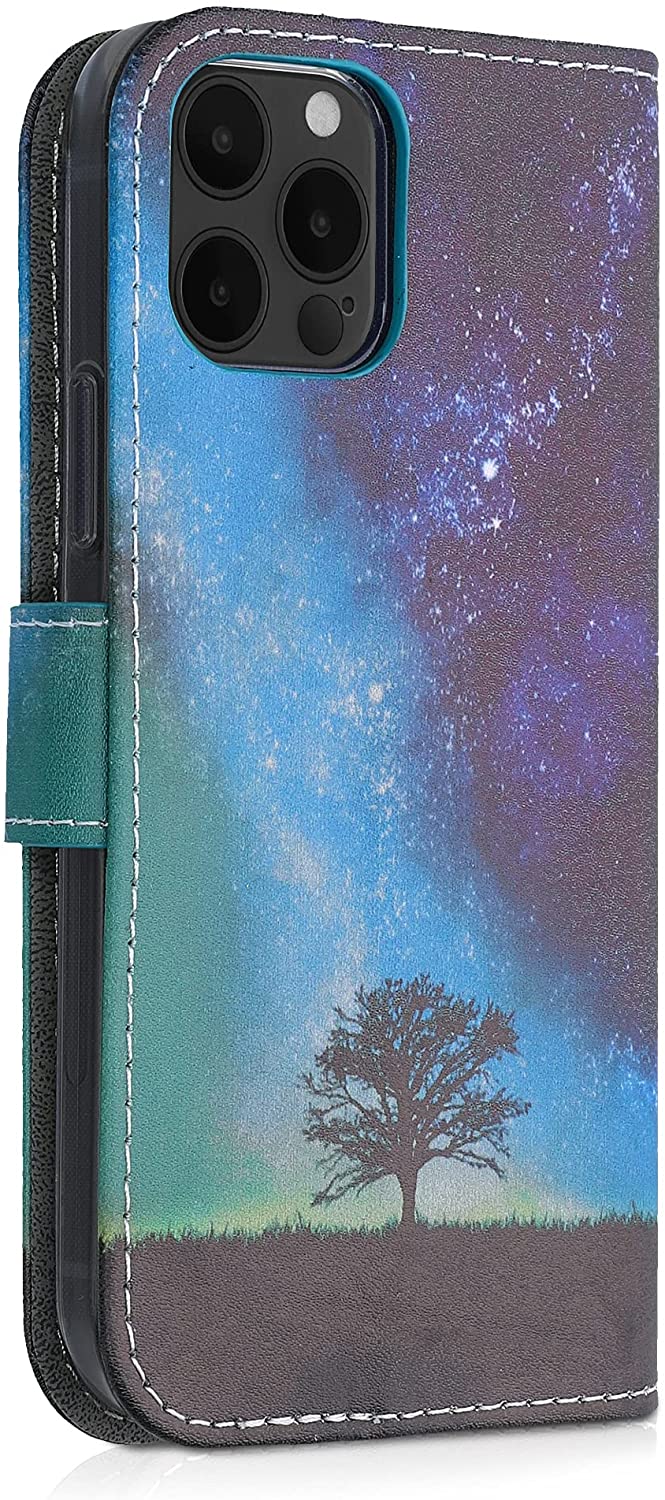 KW iPhone 12 / iPhone 12 Pro Θήκη Πορτοφόλι Stand - Design Cosmic Nature - Blue / Grey / Black - 55803.02