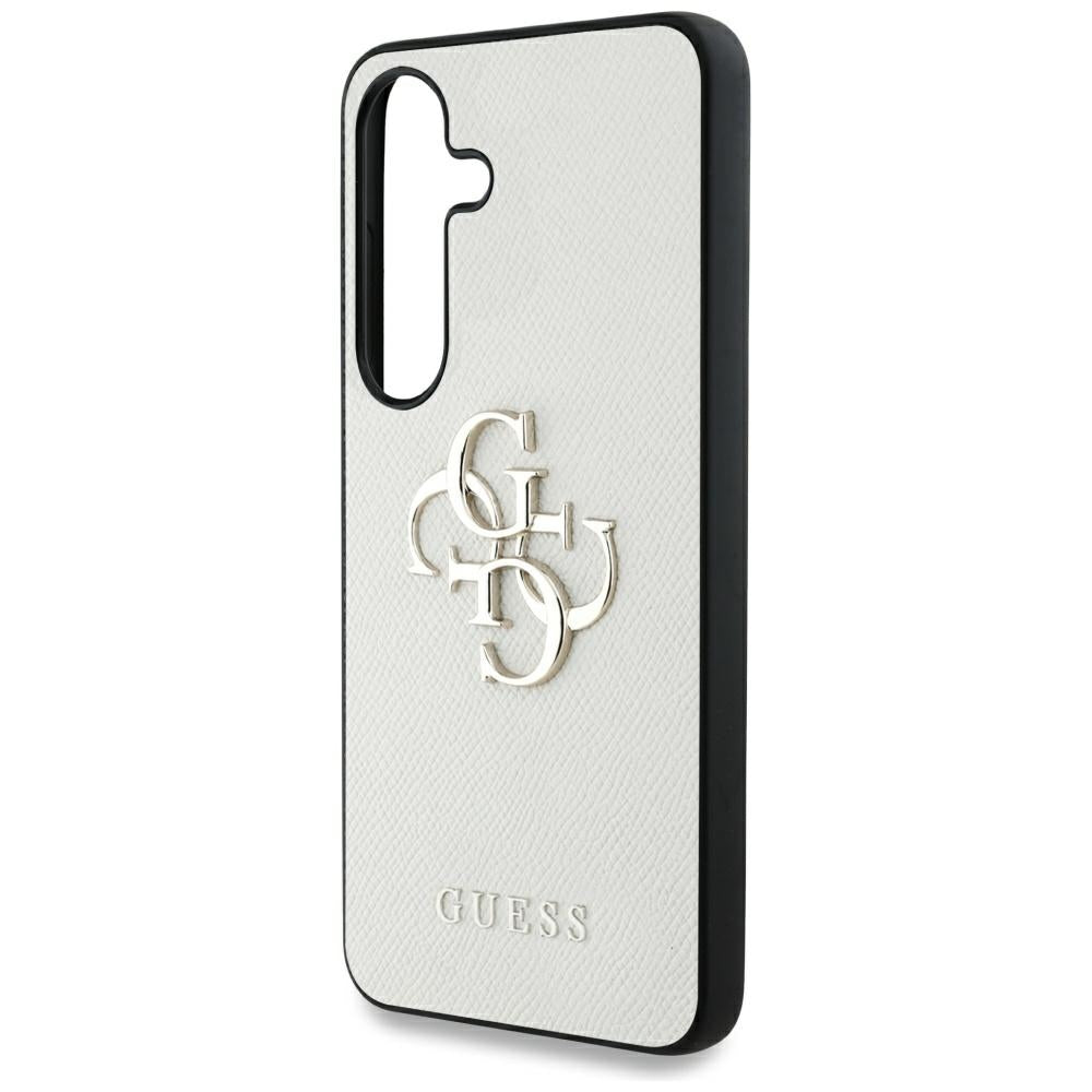 Guess Samsung Galaxy S25 - Grained Big 4G Logo Small Classic Logo - Σκληρή Θήκη με Επένδυση από Οικολογικό Δέρμα - Beige - GUHCS25SPGT4MBE