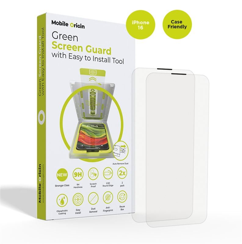 Mobile Origin iPhone 16 Screen Guard 9H Αντιχαρακτικό Γυαλί Οθόνης με Κιτ Εγκατάστασης - 2 Τεμάχια - Clear