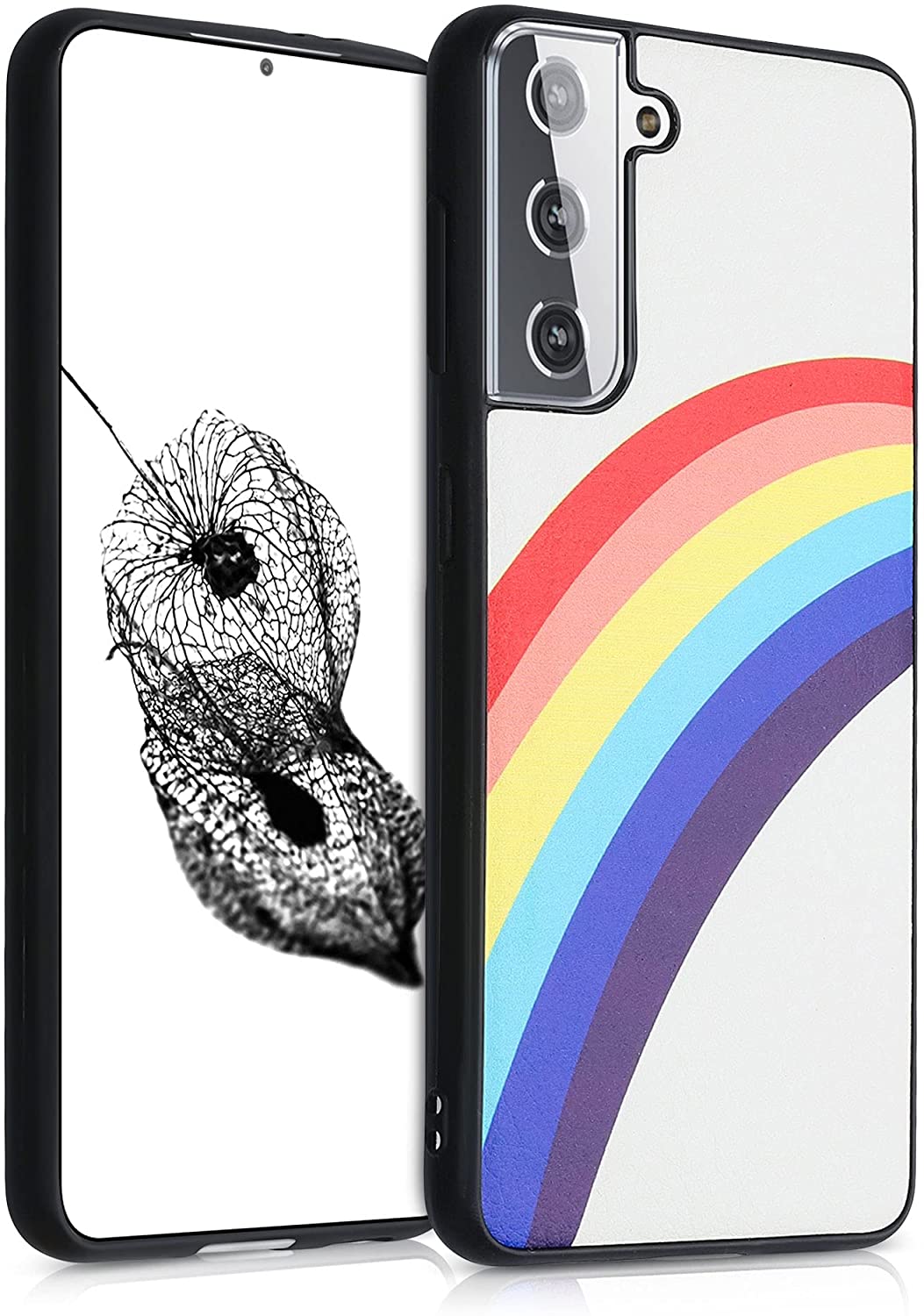 KW Samsung Galaxy S21 Θήκη Σιλικόνης με Φινίρισμα Συνθετικού Δέρματος - Design Rainbow - Multicolor / White - 54563.01