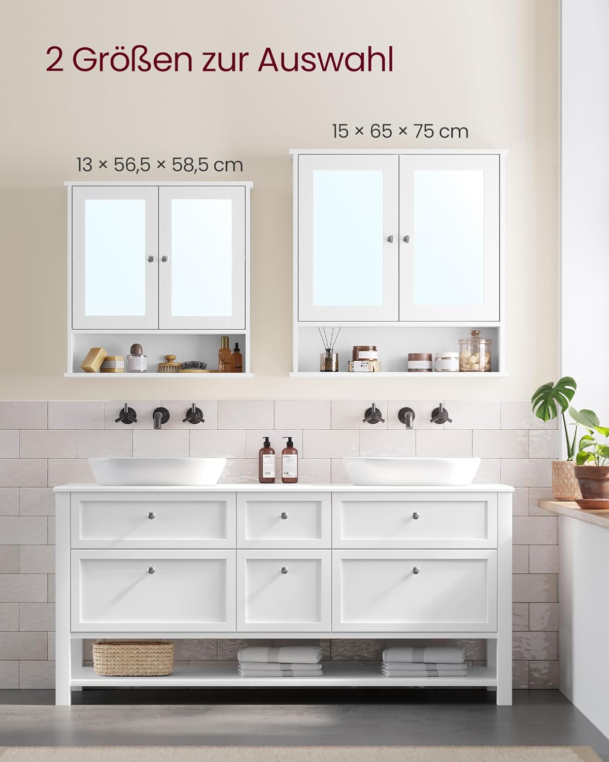 Vasagle Ντουλάπι Μπάνιου με Καθρέφτη και Ράφι - 56 x 58 x 13 cm - White - LHC002