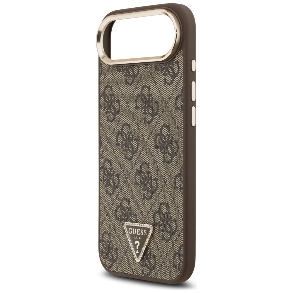 Guess iPhone Air - 4G Triangle Strass Logo MagSafe - Σκληρή Θήκη με Επένδυση Συνθετικού Δέρματος - Brown / Gold - GUHMP17MP4GTDGMW