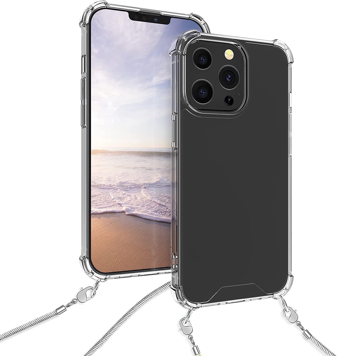 KW iPhone 13 Pro Θήκη Σιλικόνης TPU με Μεταλλικό Λουράκι - Διάφανη / Silver - 55966.35