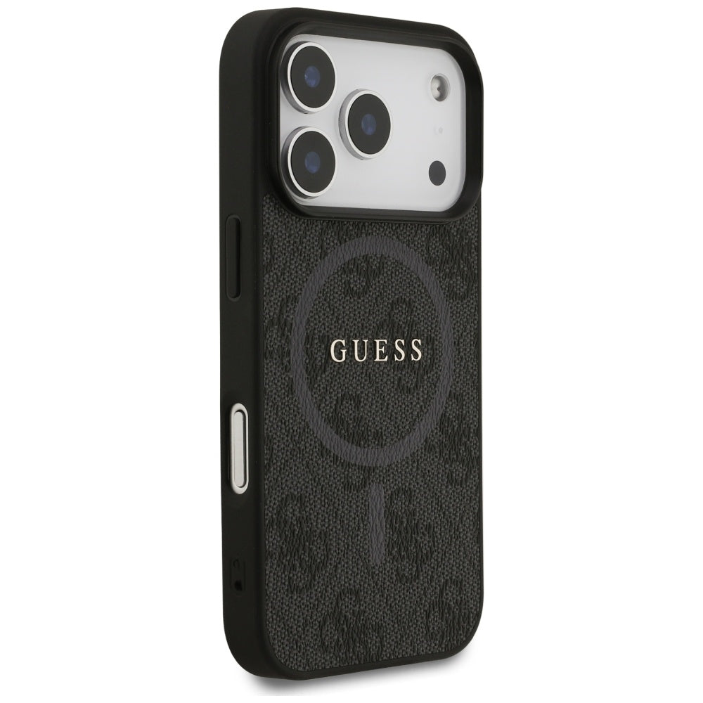 Guess iPhone 17 Pro - 4G Ring Classic Logo MagSafe - Σκληρή Θήκη με Πλαίσιο Σιλικόνης και Επένδυση Συνθετικού Δέρματος - Black - GUHMP17LG4GFRK