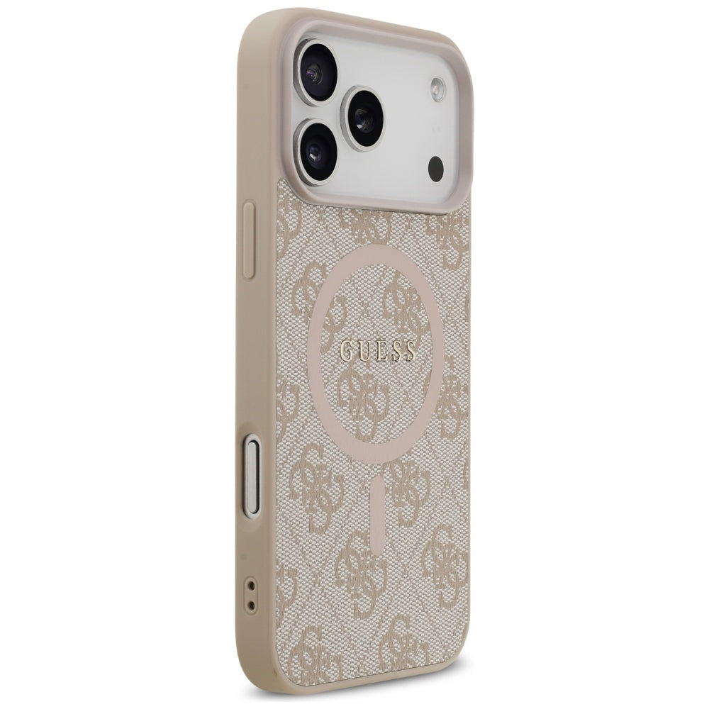 Guess iPhone 17 Pro Max - 4G Ring Classic Logo MagSafe - Σκληρή Θήκη με Πλαίσιο Σιλικόνης και Επένδυση Συνθετικού Δέρματος - Pink - GUHMP17XG4GFRP
