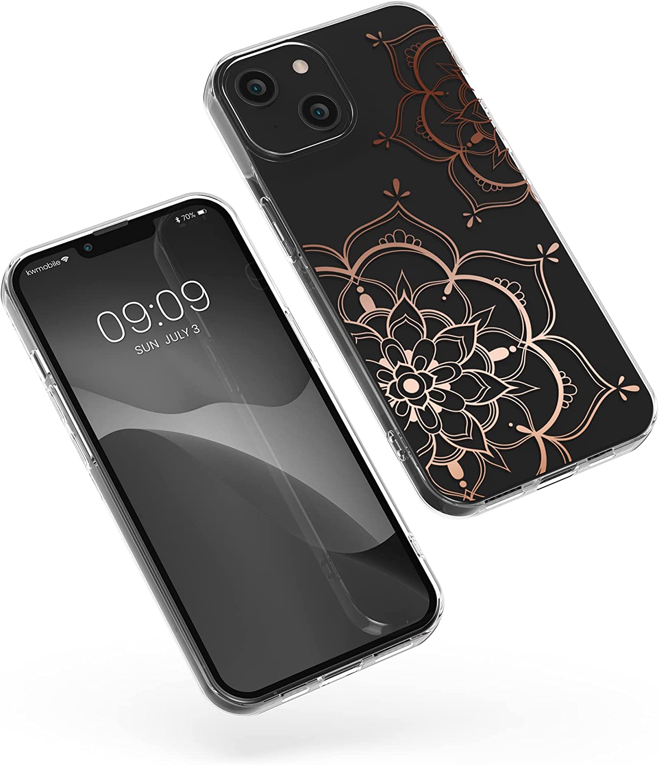 KW iPhone 14 Θήκη Σιλικόνης TPU Design Flower Twins - Διάφανη / Rose Gold - 59204.03