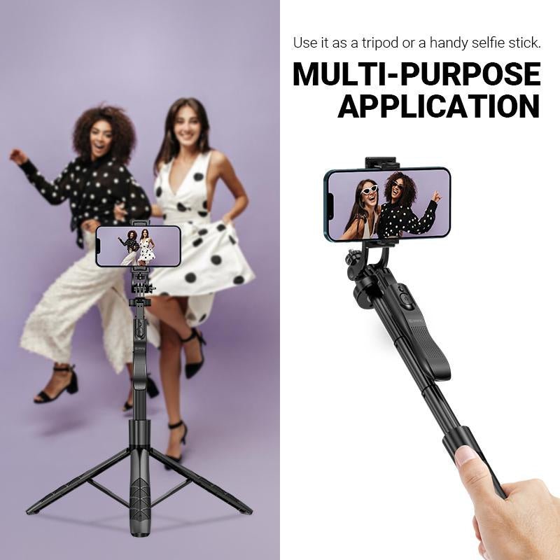 Crong SelfieGo Ultra Ασύρματο Selfie Stick Τρίποδο με Τηλεχειριστήριο Bluetooth - Black