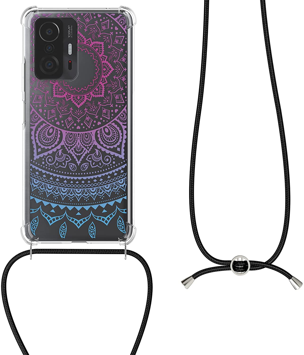 KW Xiaomi 11T / 11T Pro Θήκη Σιλικόνης TPU με Λουράκι Design Indian Sun - Blue / Dark Pink / Διάφανη - 56522.04