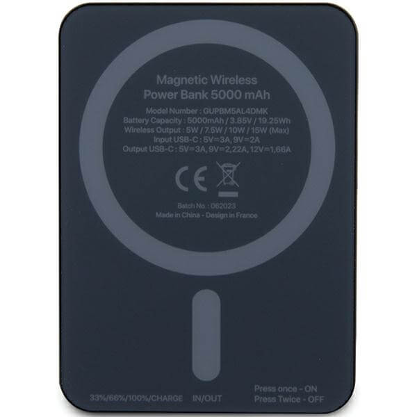 Guess PowerBank 15W - MagSafe Metal Script Logo - 5000 mAh - Black - GUPBM5ALGSGK