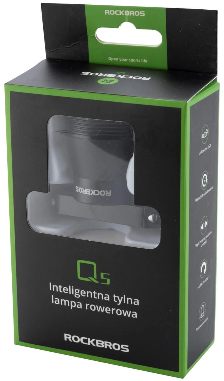 RockBros Q5 Επαναφορτιζόμενο Πίσω Κόκκινο Φως Ποδηλάτου με Αισθητήρα Φρένων - Black