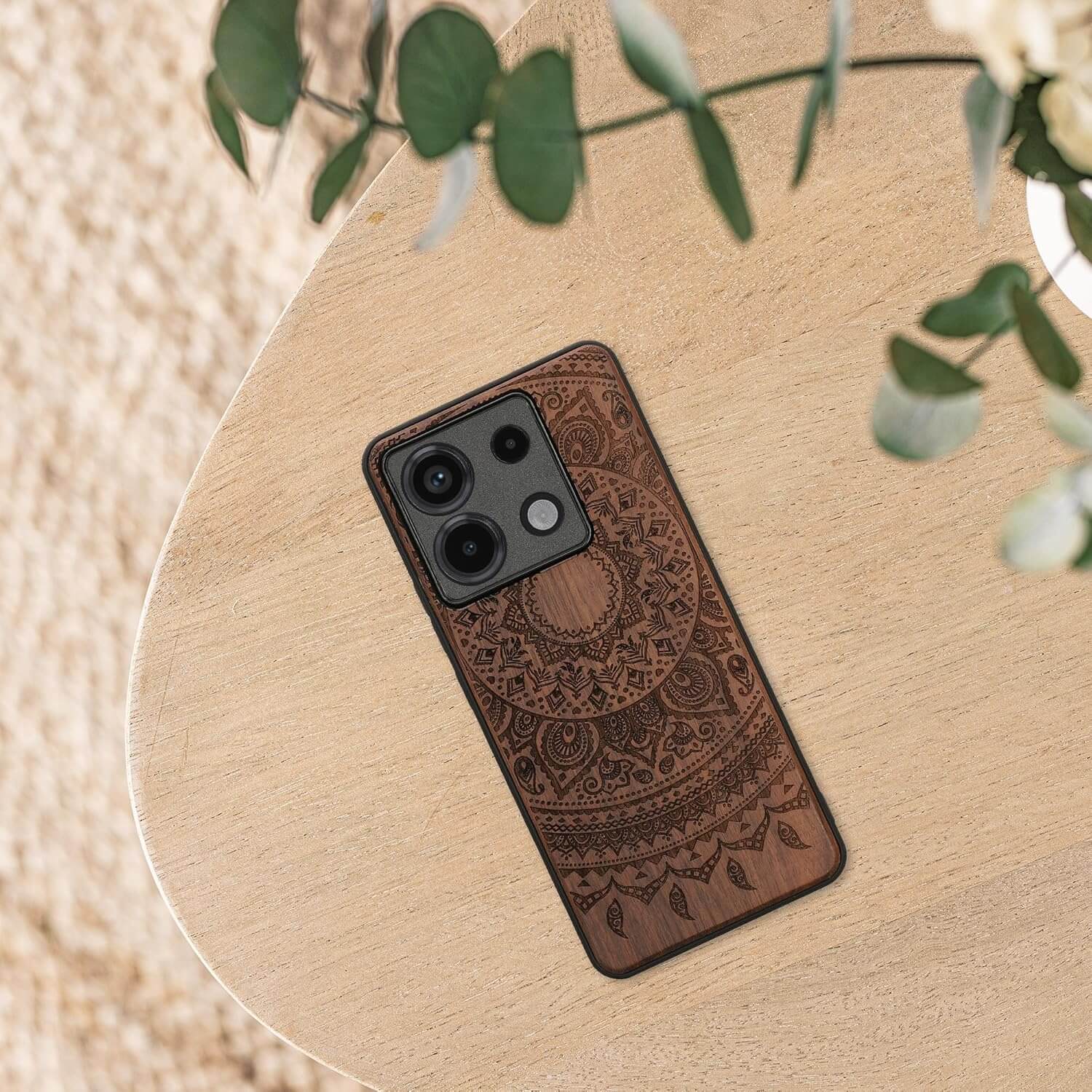 KW Xiaomi Redmi Note 13 Pro 5G / Poco X6 5G Θήκη από Φυσικό Ξύλο - Design Indian Sun - Dark Brown