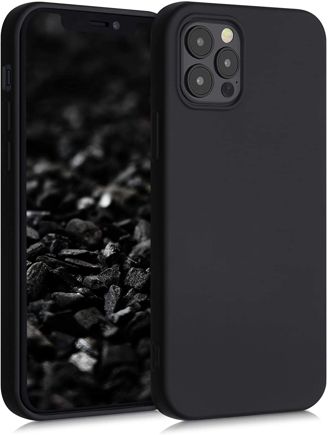 KW iPhone 12 / iPhone 12 Pro Θήκη Σιλικόνης Rubberized TPU - Black Matte - 53844.47