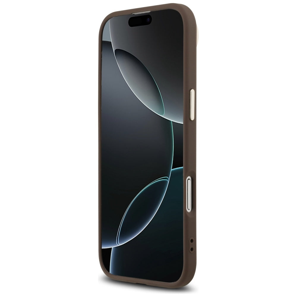 Guess iPhone Air - 4G Triangle Strass Logo MagSafe - Σκληρή Θήκη με Επένδυση Συνθετικού Δέρματος - Brown / Gold - GUHMP17MP4GTDGMW