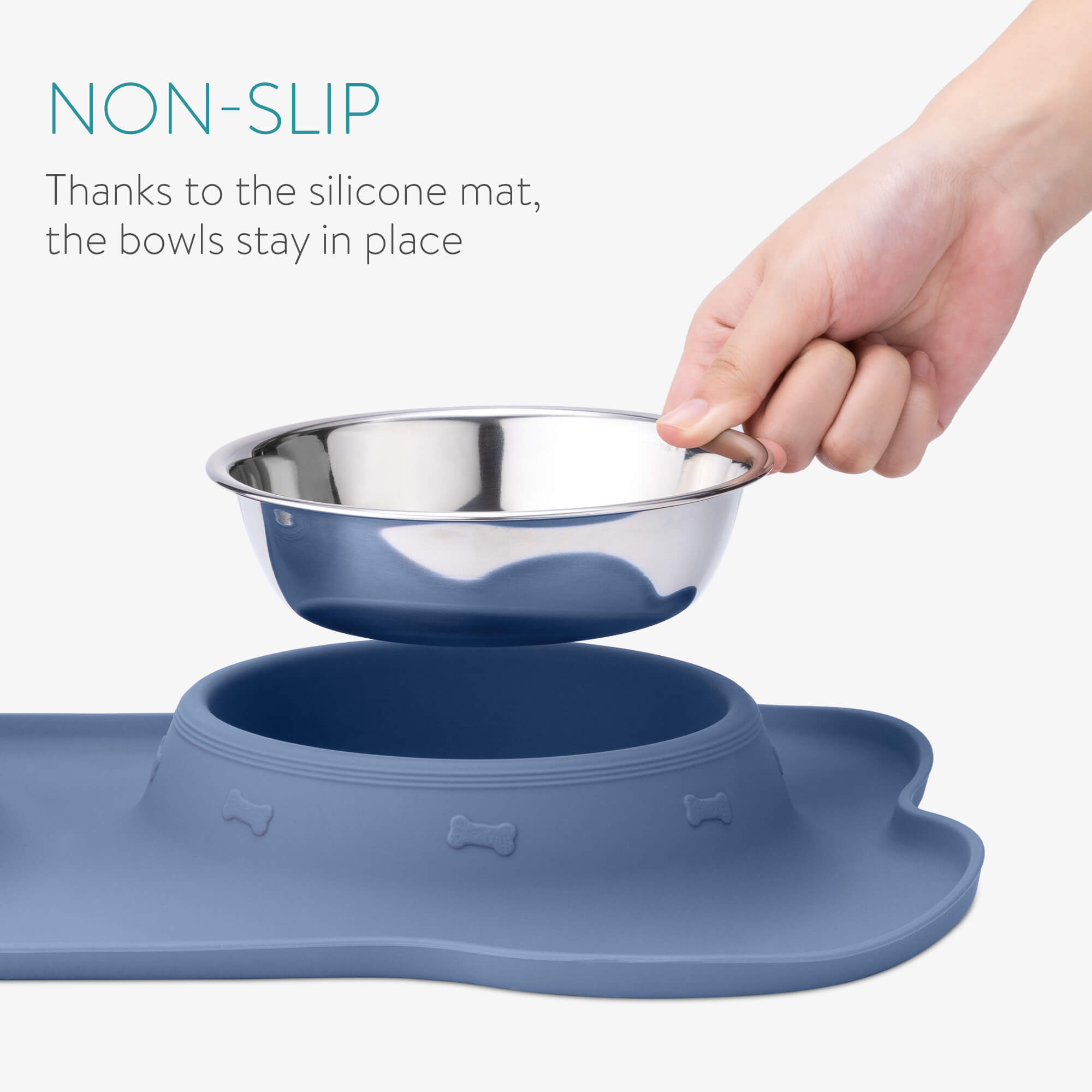 Navaris 2 Μπολ Φαγητού από Ανοξείδωτο Ατσάλι με Βάση Σιλικόνης - 400 ml - Blueberry Blue - 55096.186