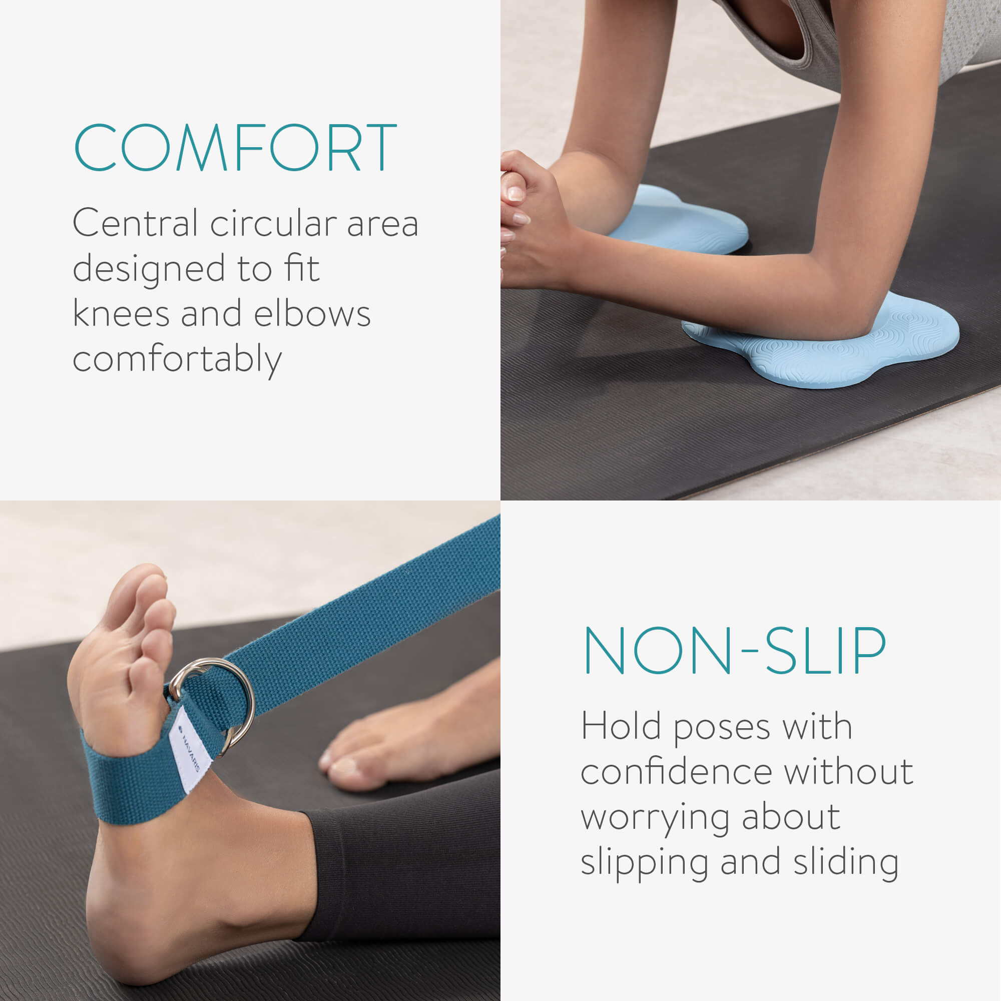 Navaris Σετ με 2 Μαξιλάρια Γονάτου και έναν Ιμάντα Yoga - Blue - 54500.01.04