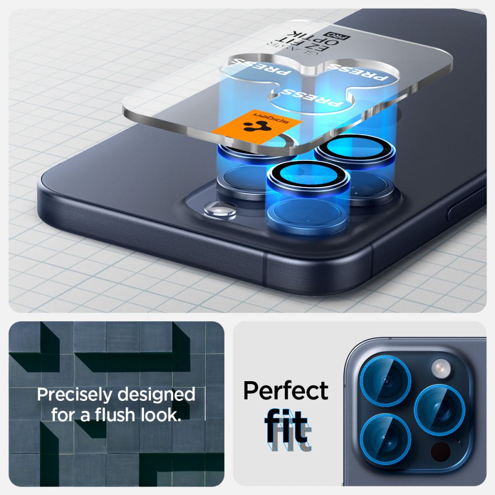 Spigen iPhone 14 Pro / 14 Pro Max / 15 Pro / 15 Pro Max / 16 Pro / 16 Pro Max / 17 Pro / 17 Pro Max - Optik.TR EZ Fit - Αντιχαρακτικό Γυαλί για την Κάμερα - 2 Τεμάχια - Blue Titanium