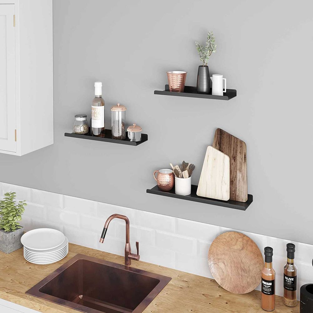 Songmics Σετ με 3 Επιτοίχια Μεταλλικά Ράφια Διαφορετικού Μεγέθους - Black - LFS12BK