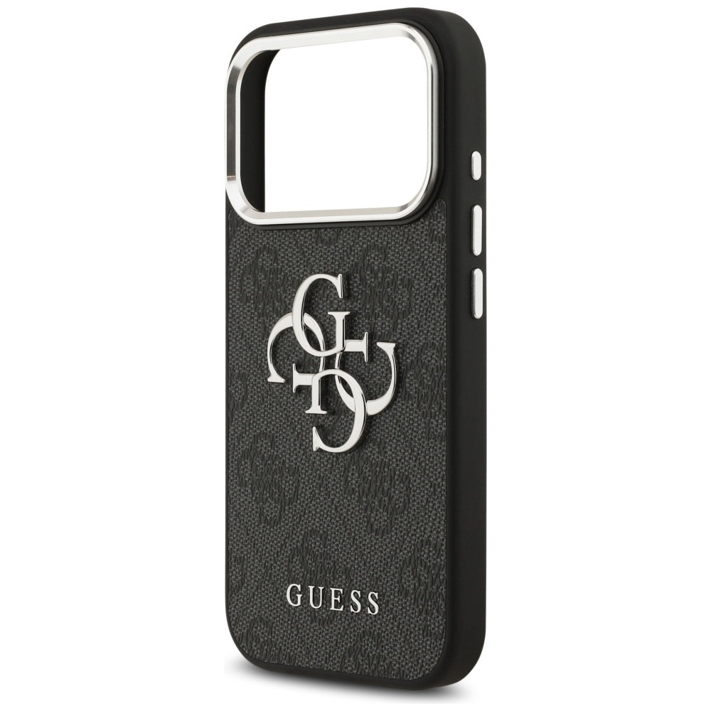 Guess iPhone 17 Pro - 4G Big 4G Classic Logo - Σκληρή Θήκη με Πλαίσιο Σιλικόνης και Επένδυση από Οικολογικό Δέρμα - Black / Silver - GUHCP17LP4G4SMCK