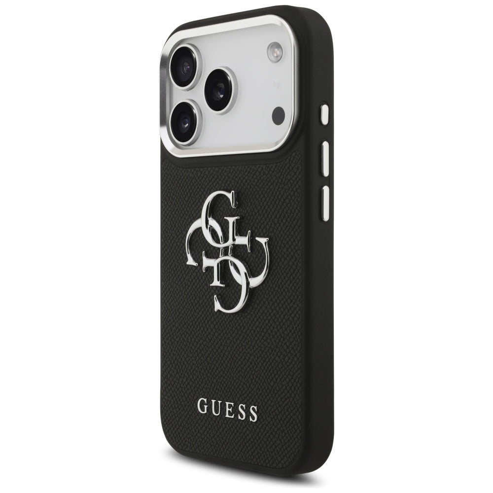 Guess iPhone 17 Pro - Grained Big 4G Classic Logo - Σκληρή Θήκη με Επένδυση από Οικολογικό Δέρμα - Black - GUHCP17LPG4SMCEK