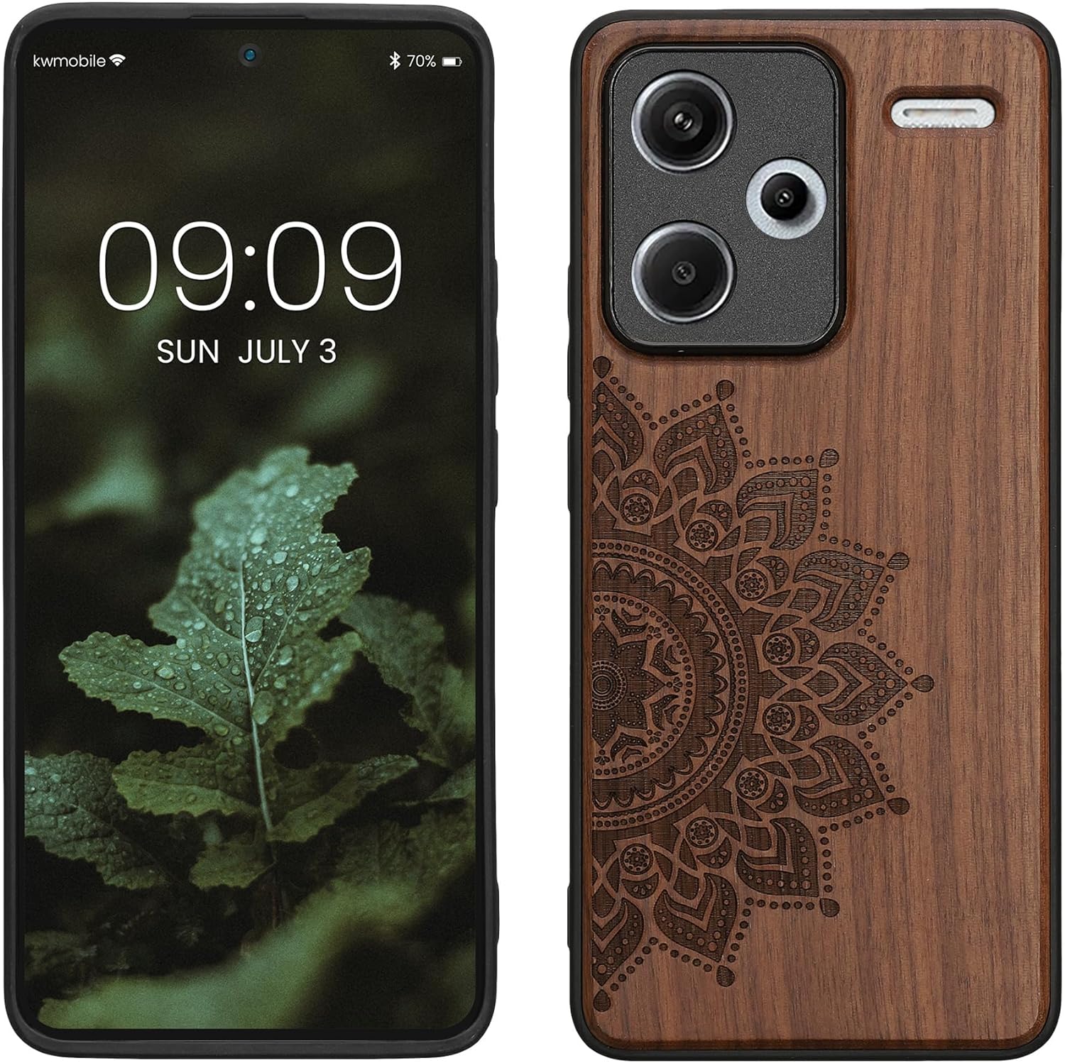 KW Xiaomi Redmi Note 13 Pro+ 5G Θήκη από Φυσικό Ξύλο - Design Rising Sun - Dark Brown