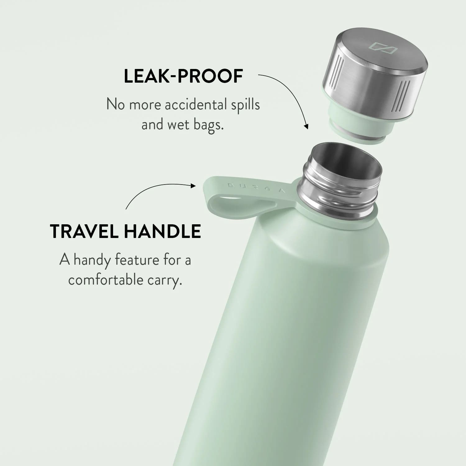 Burga W-BOTTLE Μπουκάλι Θερμός από Ανοξείδωτο Ατσάλι - 500ml - Mint