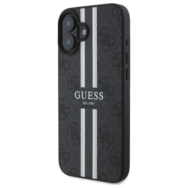 Guess iPhone 16 - 4G Printed Stripes MagSafe - Θήκη με Επένδυση Συνθετικού Δέρματος - Black - GUHMP16SP4RPSK