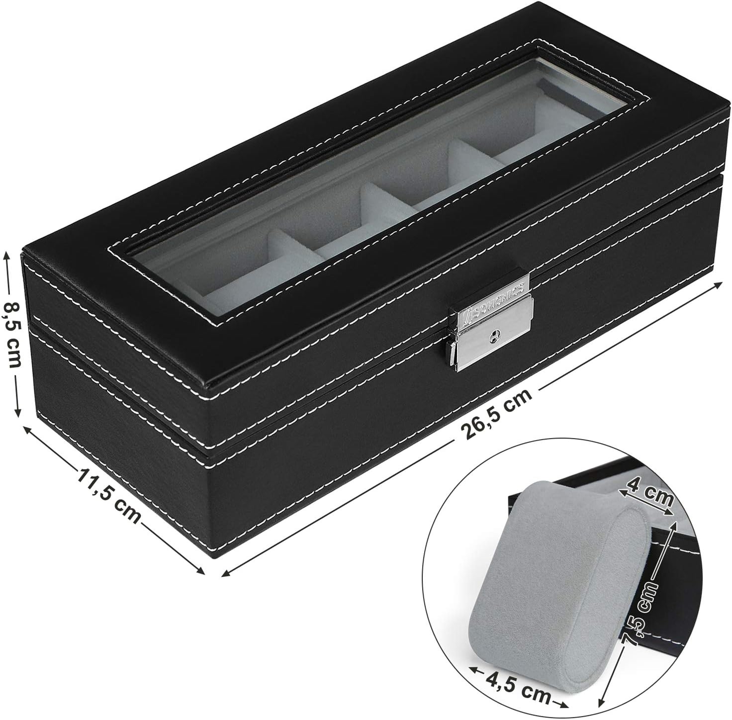 Songmics Θήκη Αποθήκευσης για 5 Ρολόγια - Black - JWB05B
