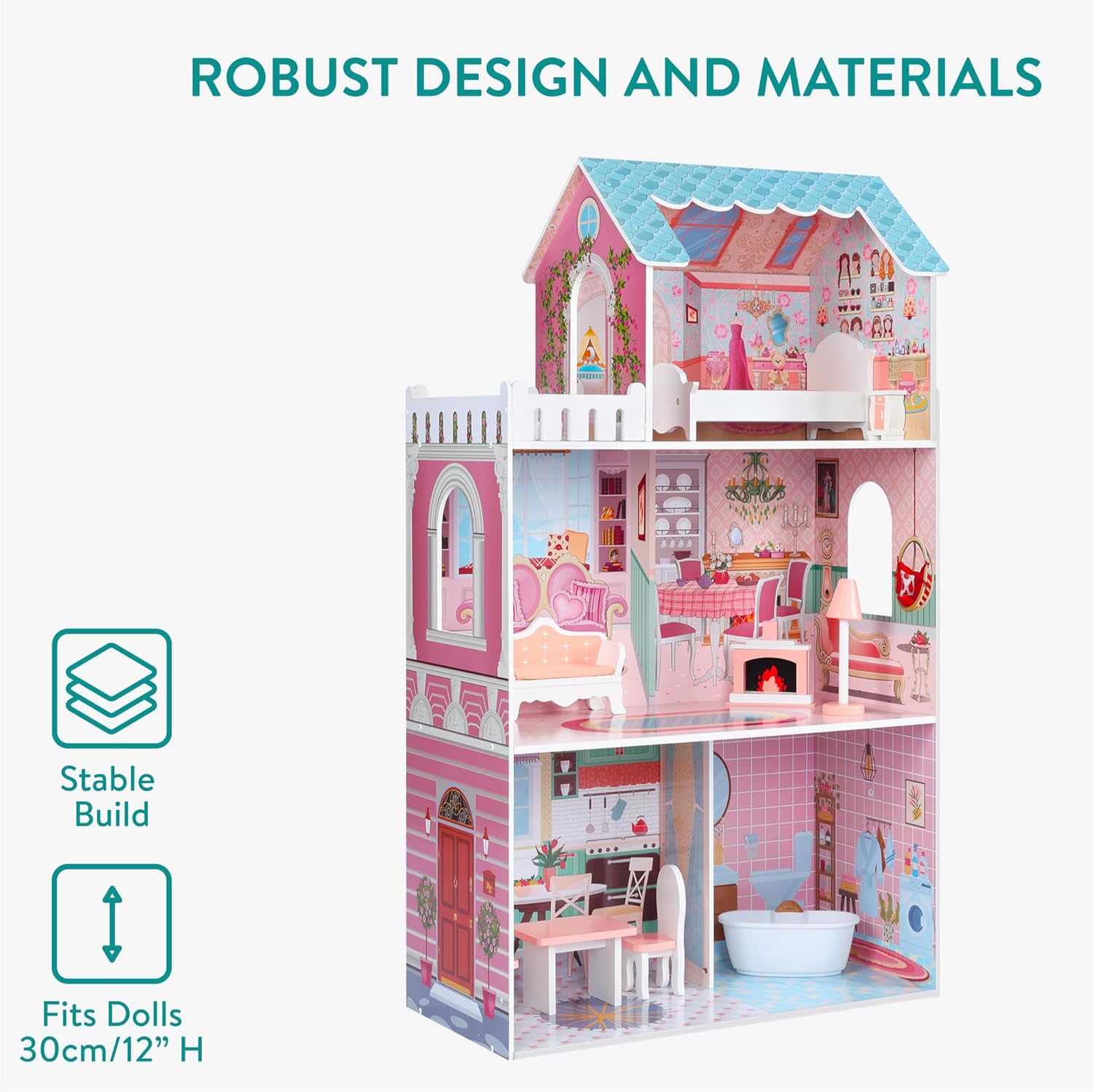 Navaris Κουκλόσπιτο - 106 x 61 x 33 cm - White / Pink