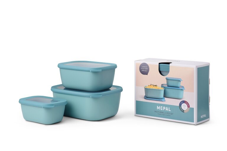 Mepal Cirqula Rectangular Σετ με 3 BPA Free Δοχεία Αποθήκευσης Φαγητού - 750 ml - 1500 ml - 3000 ml - Nordic Green