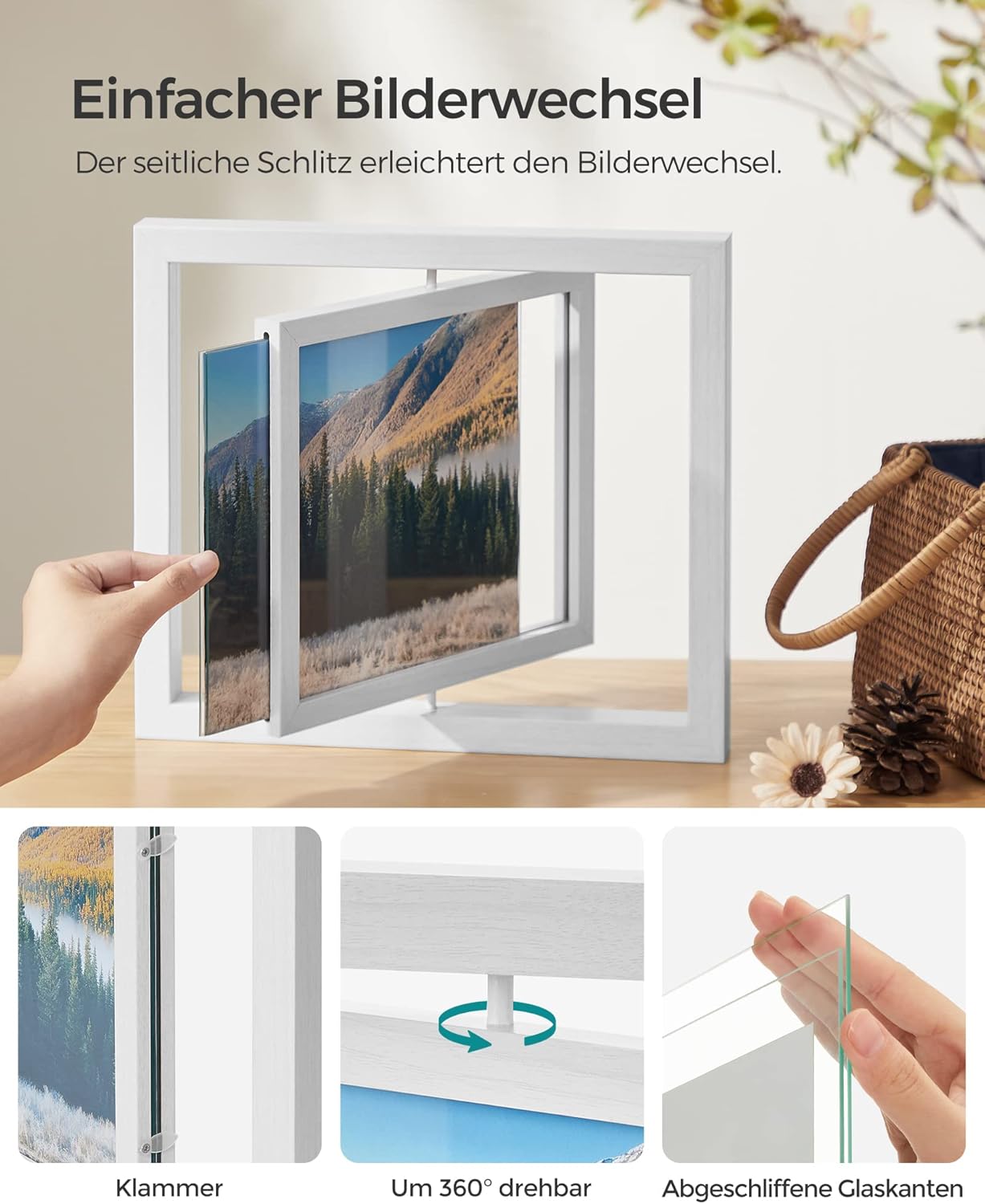 Songmics Σετ 2 Περιστρεφόμενων Κορνιζών για Φωτογραφίες - White - RPF281W01