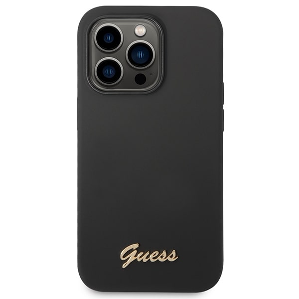 Guess iPhone 14 Pro Silicone Metal Logo Script Θήκη Σιλικόνης - Black - GUHCP14LSLSMK