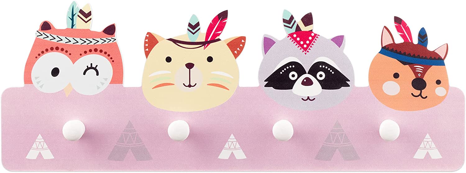 Navaris Παιδική Ξύλινη Κρεμάστρα Τοίχου - Design Animal - Multicolor - 57763.01