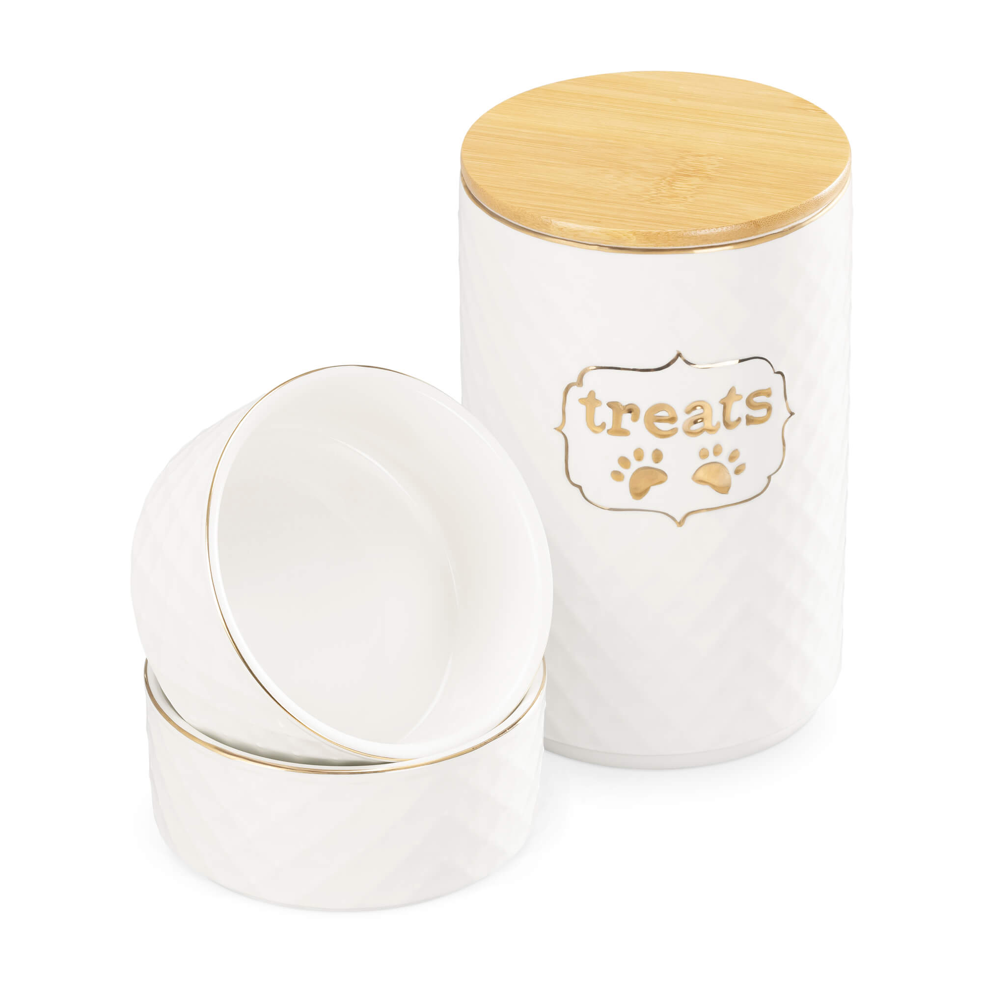 Navaris Σετ με 1 Βάζο Αποθήκευσης και 2 Κεραμικά Μπολ Λιχουδιών για Κατοικίδια - White - 57145.02