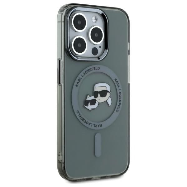 Karl Lagerfeld iPhone 15 Pro Max - IML Metal Karl and Choupette Head - Σκληρή Θήκη με Πλαίσιο Σιλικόνης και MagSafe - Black - KLHMP15XHLSKCK