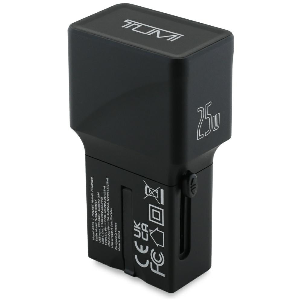 Tumi Travel Adapter Power Charger 25W Φορτιστής Ταξιδίου με 1 Θύρα Type-C και μία Θύρα USB - Black