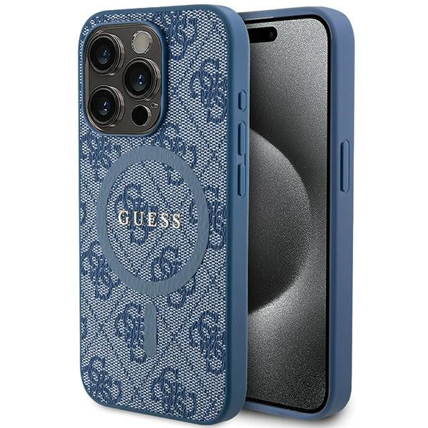 Guess iPhone 15 Pro Max - 4G Collection Leather Metal Logo MagSafe Θήκη με Επένδυση Συνθετικού Δέρματος και MagSafe - Blue - GUHMP15XG4GFRB