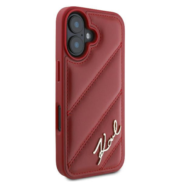 Karl Lagerfeld iPhone 16 - Quilted Signature - Θήκη με Επένδυση Συνθετικού Δέρματος - Red - KLHCP16SPQDSMGR
