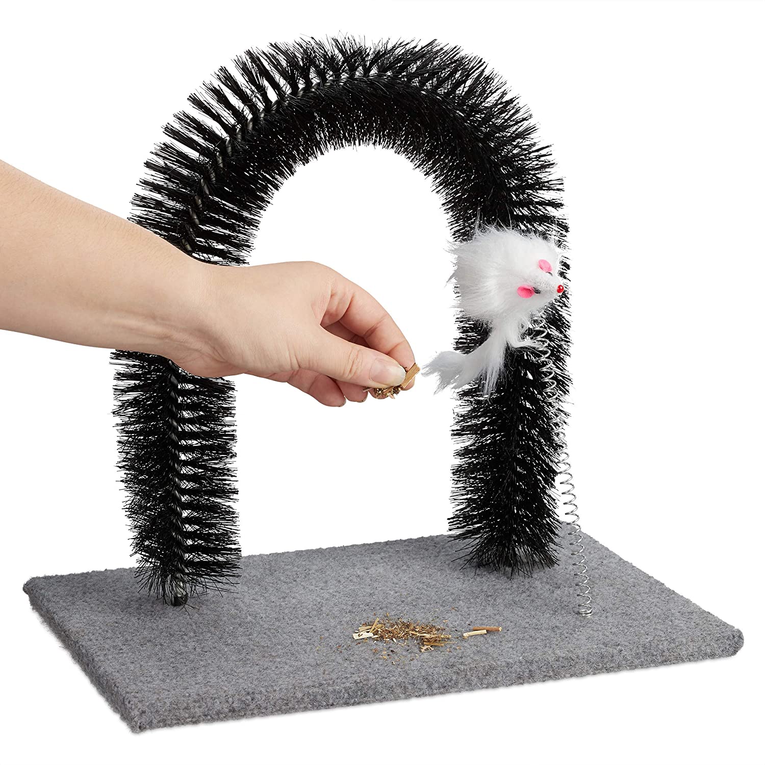 Relaxdays Αψίδα για Ξύσιμο για Γάτες με Παιχνίδι Ποντίκι - 33 x 35 x 24,5 cm - Grey - 4052025920302